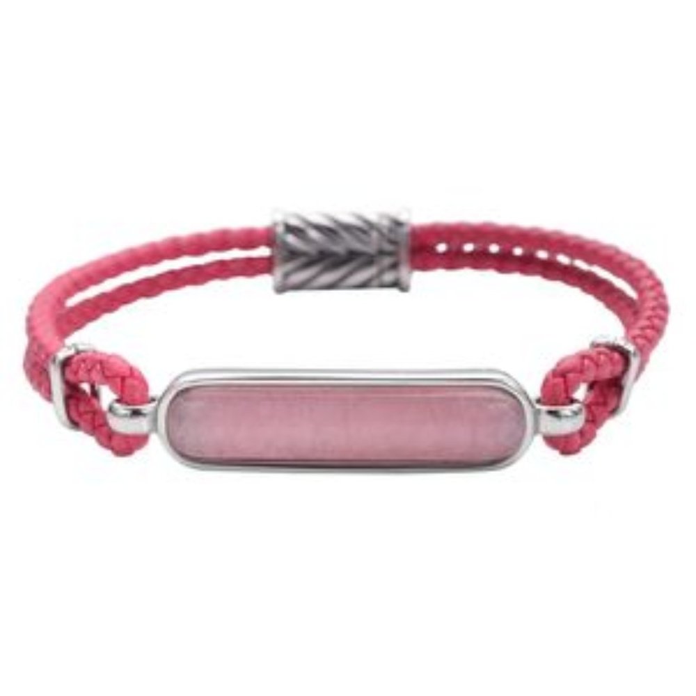 Galilea Rose Quartz Genuine Leather Bracelet with Magnetic Lock in Black